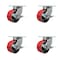 Service Caster 6'' Heavy Duty Red Poly on Cast Iron Swivel Caster Set with Brakes, 4PK CRAN-SCC-KP92S630-PUR-RS-SLB-4 - alternate 1